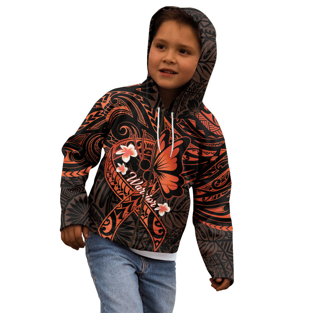 Polynesia Leukemia Warrior Kid Hoodie Butterfly Polynesian Orange Ribbon