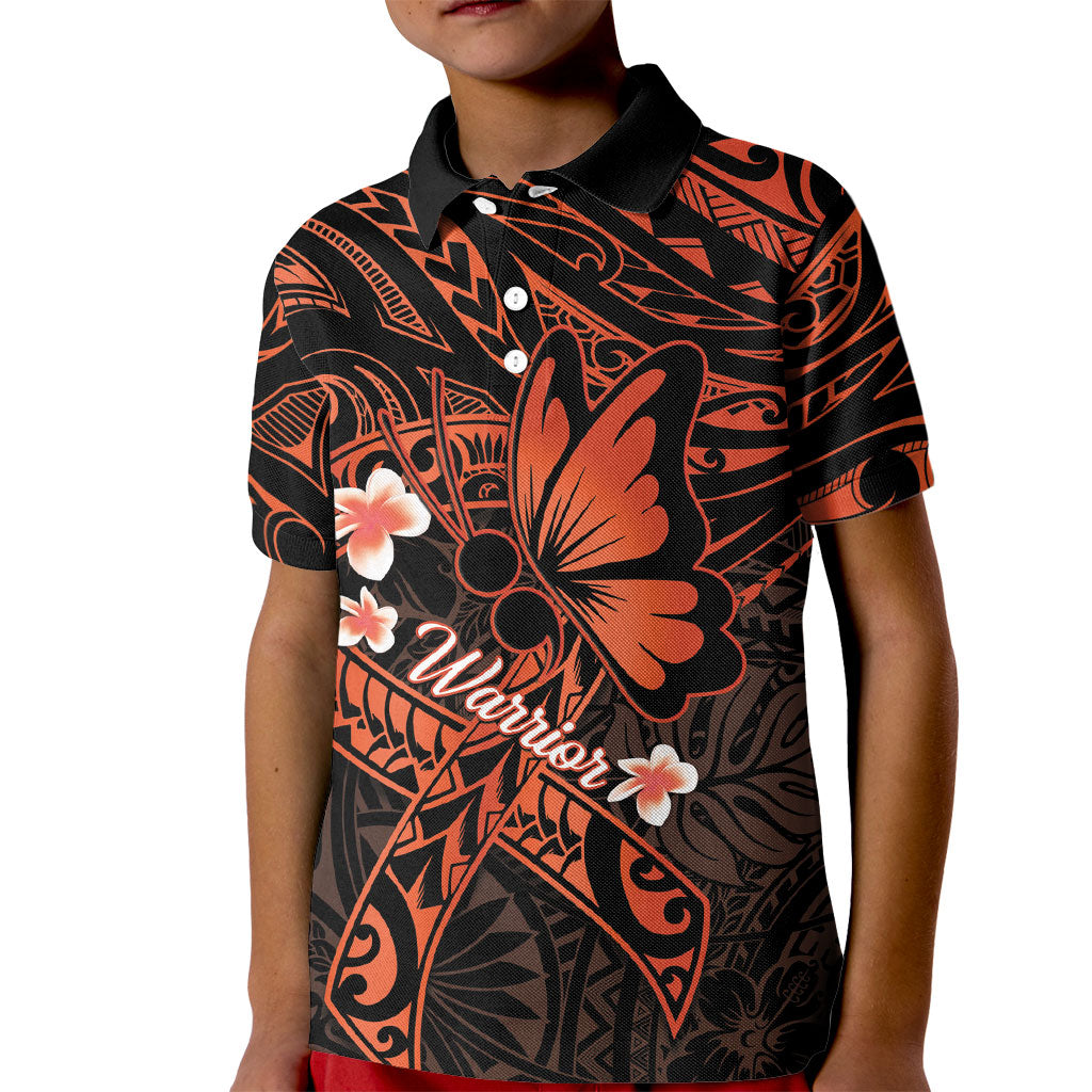 Polynesia Leukemia Warrior Kid Polo Shirt Butterfly Polynesian Orange Ribbon