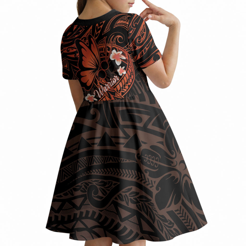 Polynesia Leukemia Warrior Kid Short Sleeve Dress Butterfly Polynesian Orange Ribbon