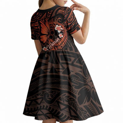Polynesia Leukemia Warrior Kid Short Sleeve Dress Butterfly Polynesian Orange Ribbon
