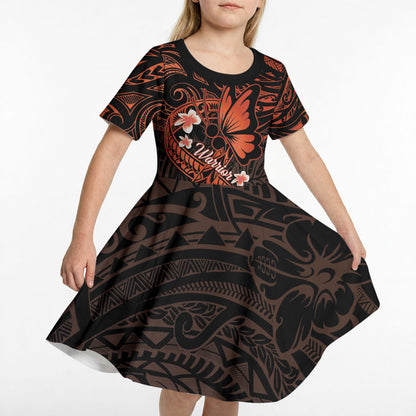 Polynesia Leukemia Warrior Kid Short Sleeve Dress Butterfly Polynesian Orange Ribbon