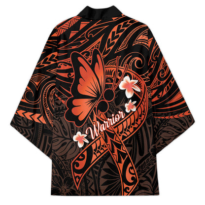Polynesia Leukemia Warrior Kimono Butterfly Polynesian Orange Ribbon