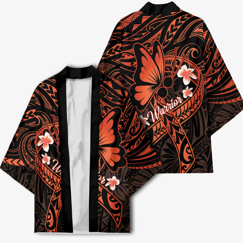 Polynesia Leukemia Warrior Kimono Butterfly Polynesian Orange Ribbon