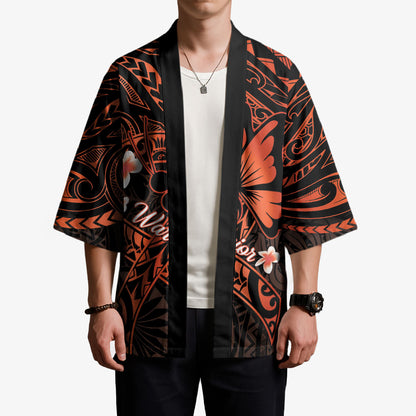 Polynesia Leukemia Warrior Kimono Butterfly Polynesian Orange Ribbon