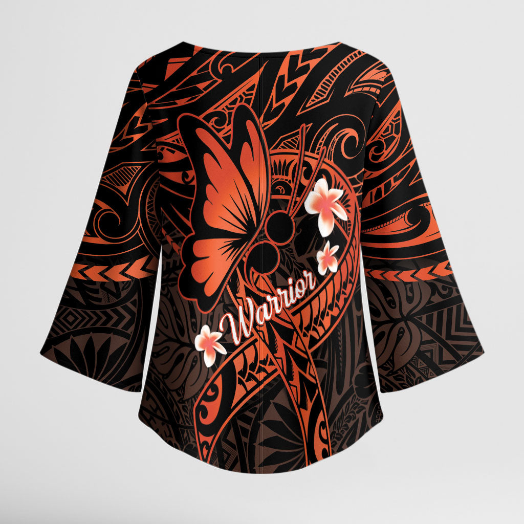 Polynesia Leukemia Warrior Kimono Sleeve Blouse Butterfly Polynesian Orange Ribbon
