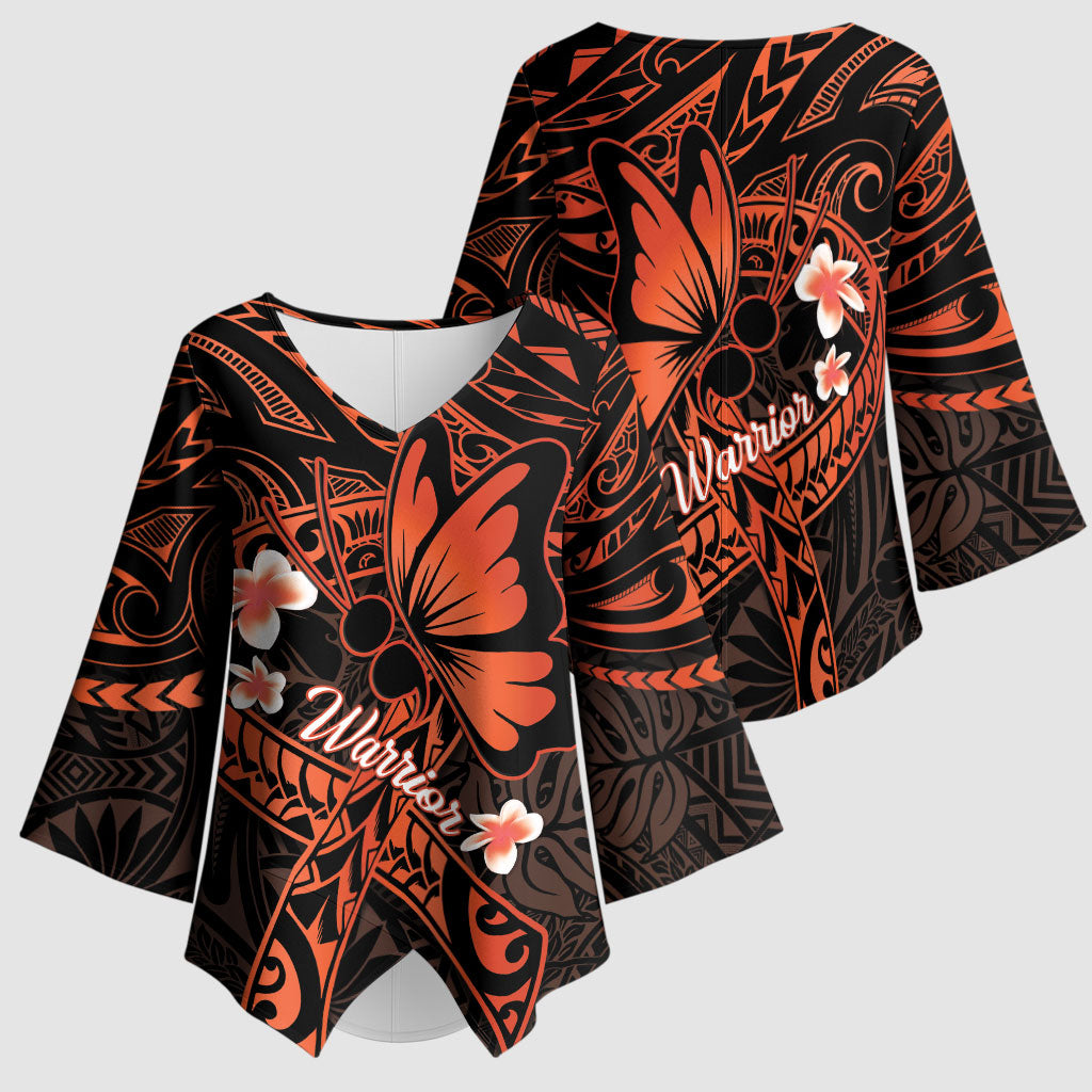 Polynesia Leukemia Warrior Kimono Sleeve Blouse Butterfly Polynesian Orange Ribbon