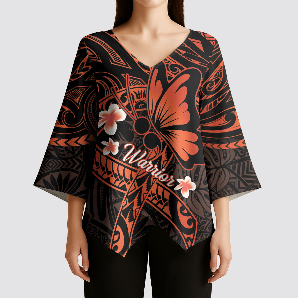 Polynesia Leukemia Warrior Kimono Sleeve Blouse Butterfly Polynesian Orange Ribbon
