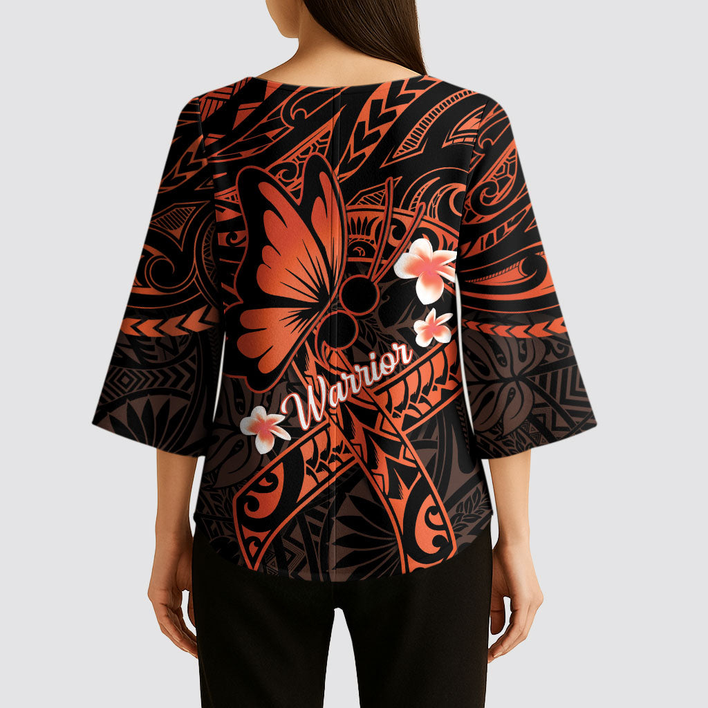 Polynesia Leukemia Warrior Kimono Sleeve Blouse Butterfly Polynesian Orange Ribbon