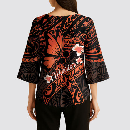 Polynesia Leukemia Warrior Kimono Sleeve Blouse Butterfly Polynesian Orange Ribbon