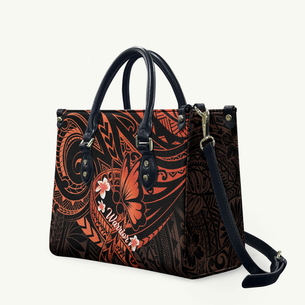 Polynesia Leukemia Warrior Leather Bag Butterfly Polynesian Orange Ribbon