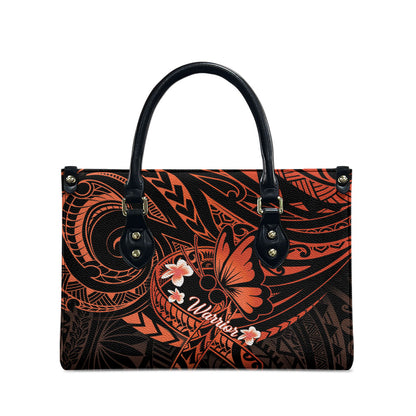 Polynesia Leukemia Warrior Leather Bag Butterfly Polynesian Orange Ribbon