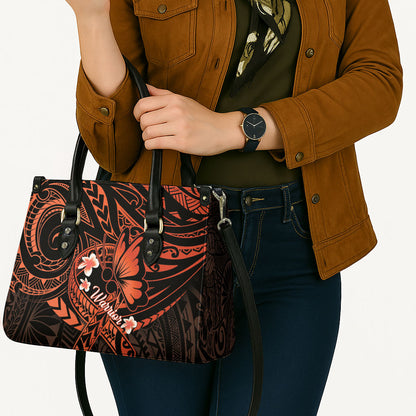 Polynesia Leukemia Warrior Leather Bag Butterfly Polynesian Orange Ribbon
