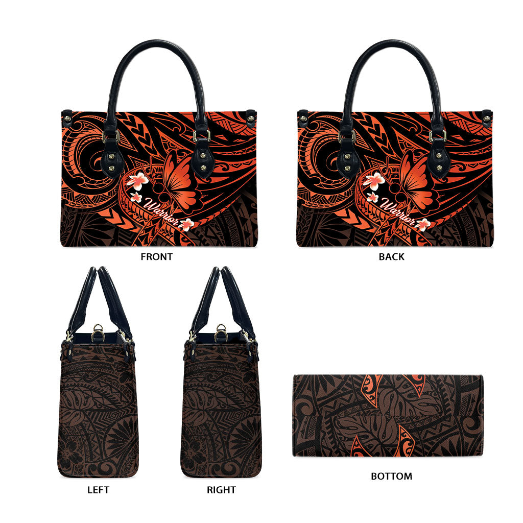 Polynesia Leukemia Warrior Leather Bag Butterfly Polynesian Orange Ribbon