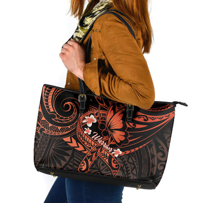 Polynesia Leukemia Warrior Leather Tote Bag Butterfly Polynesian Orange Ribbon