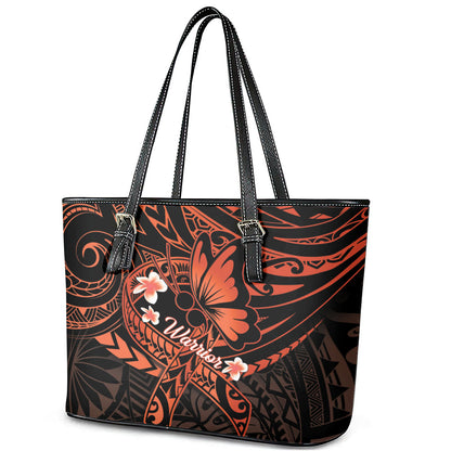 Polynesia Leukemia Warrior Leather Tote Bag Butterfly Polynesian Orange Ribbon