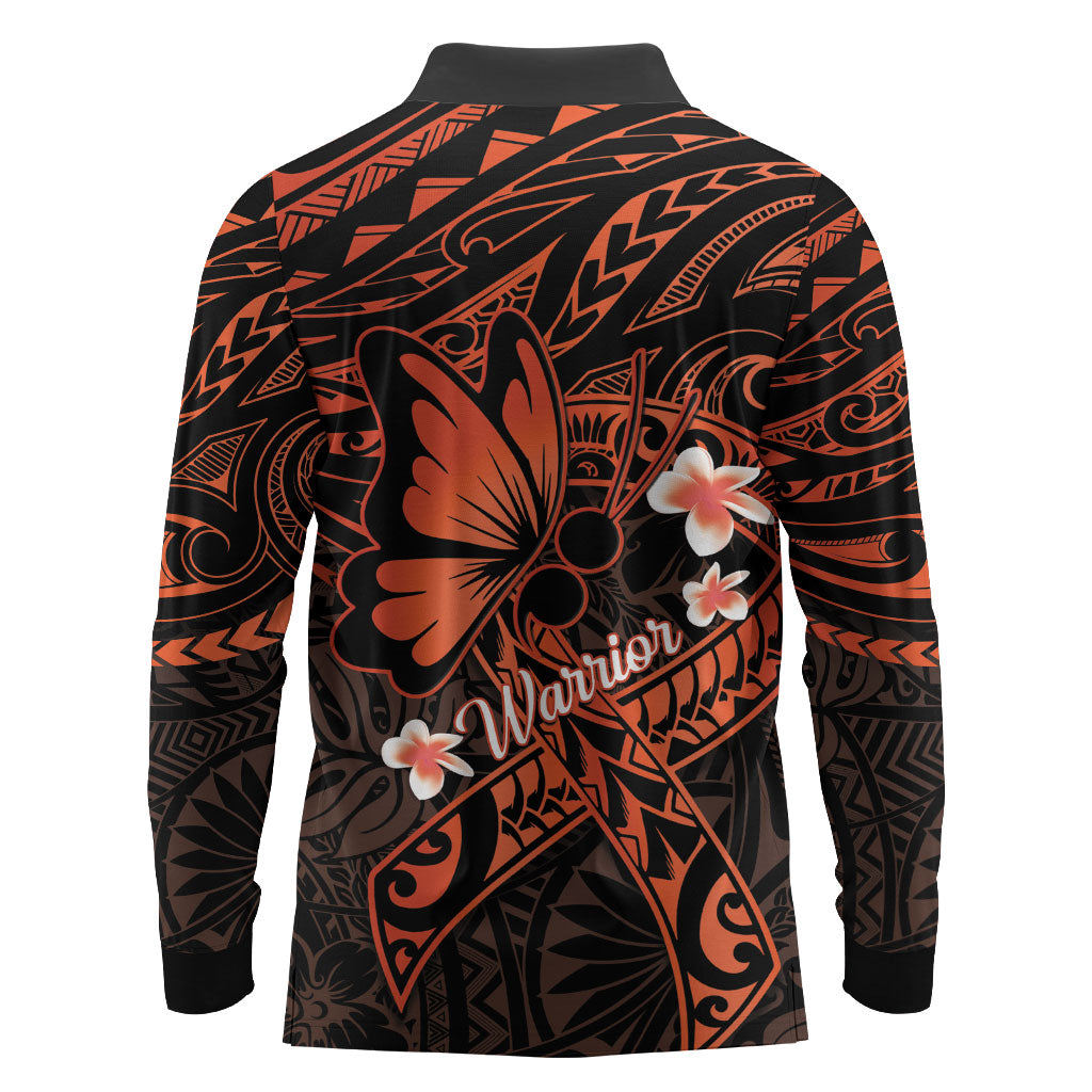 Polynesia Leukemia Warrior Long Sleeve Polo Shirt Butterfly Polynesian Orange Ribbon