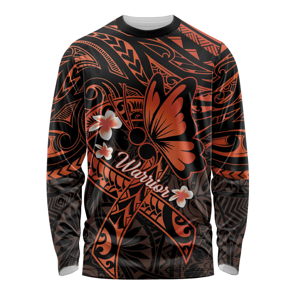 Polynesia Leukemia Warrior Long Sleeve Shirt Butterfly Polynesian Orange Ribbon