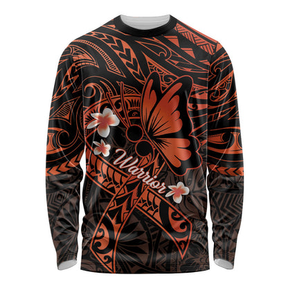 Polynesia Leukemia Warrior Long Sleeve Shirt Butterfly Polynesian Orange Ribbon