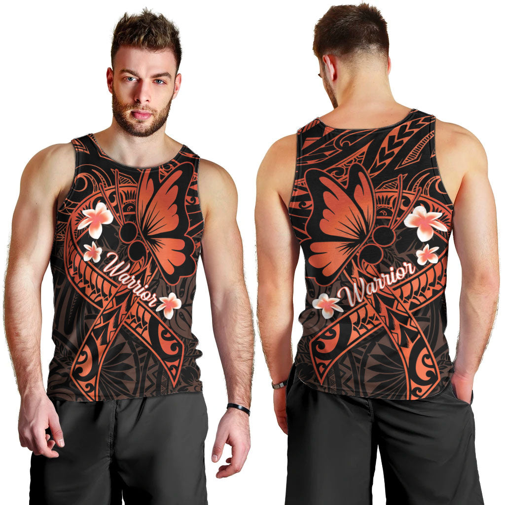 Polynesia Leukemia Warrior Men Tank Top Butterfly Polynesian Orange Ribbon