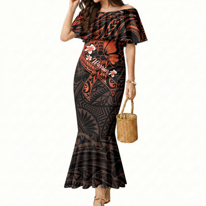 Polynesia Leukemia Warrior Mermaid Dress Butterfly Polynesian Orange Ribbon