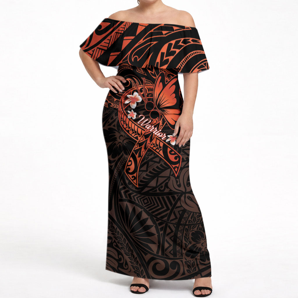 Polynesia Leukemia Warrior Off Shoulder Maxi Dress Butterfly Polynesian Orange Ribbon