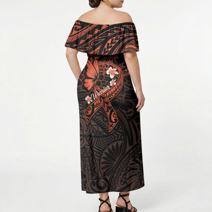 Polynesia Leukemia Warrior Off Shoulder Maxi Dress Butterfly Polynesian Orange Ribbon