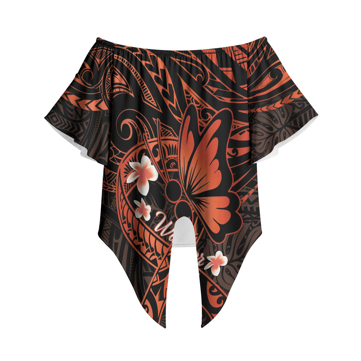 Polynesia Leukemia Warrior Off Shoulder Wrap Waist Top Butterfly Polynesian Orange Ribbon