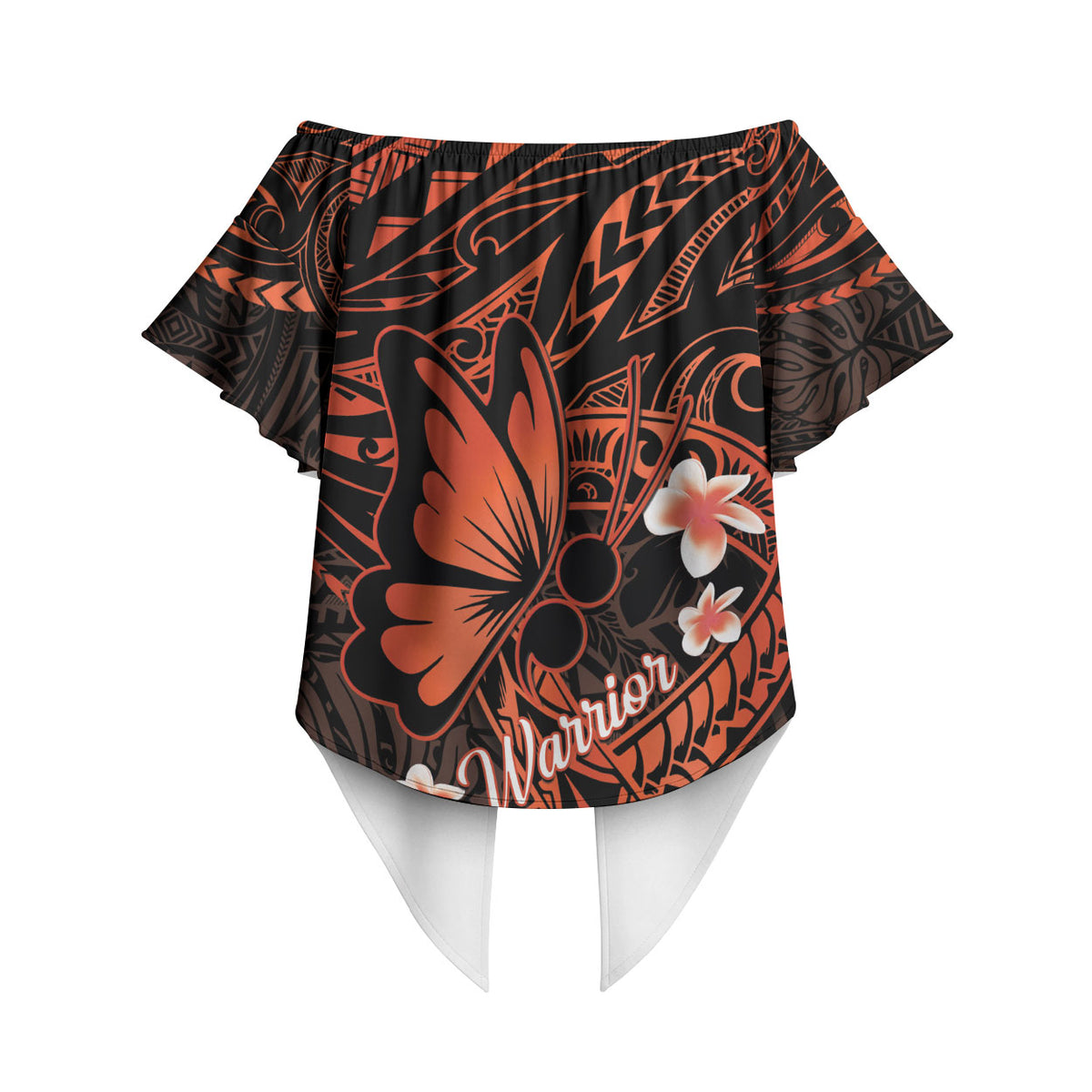 Polynesia Leukemia Warrior Off Shoulder Wrap Waist Top Butterfly Polynesian Orange Ribbon
