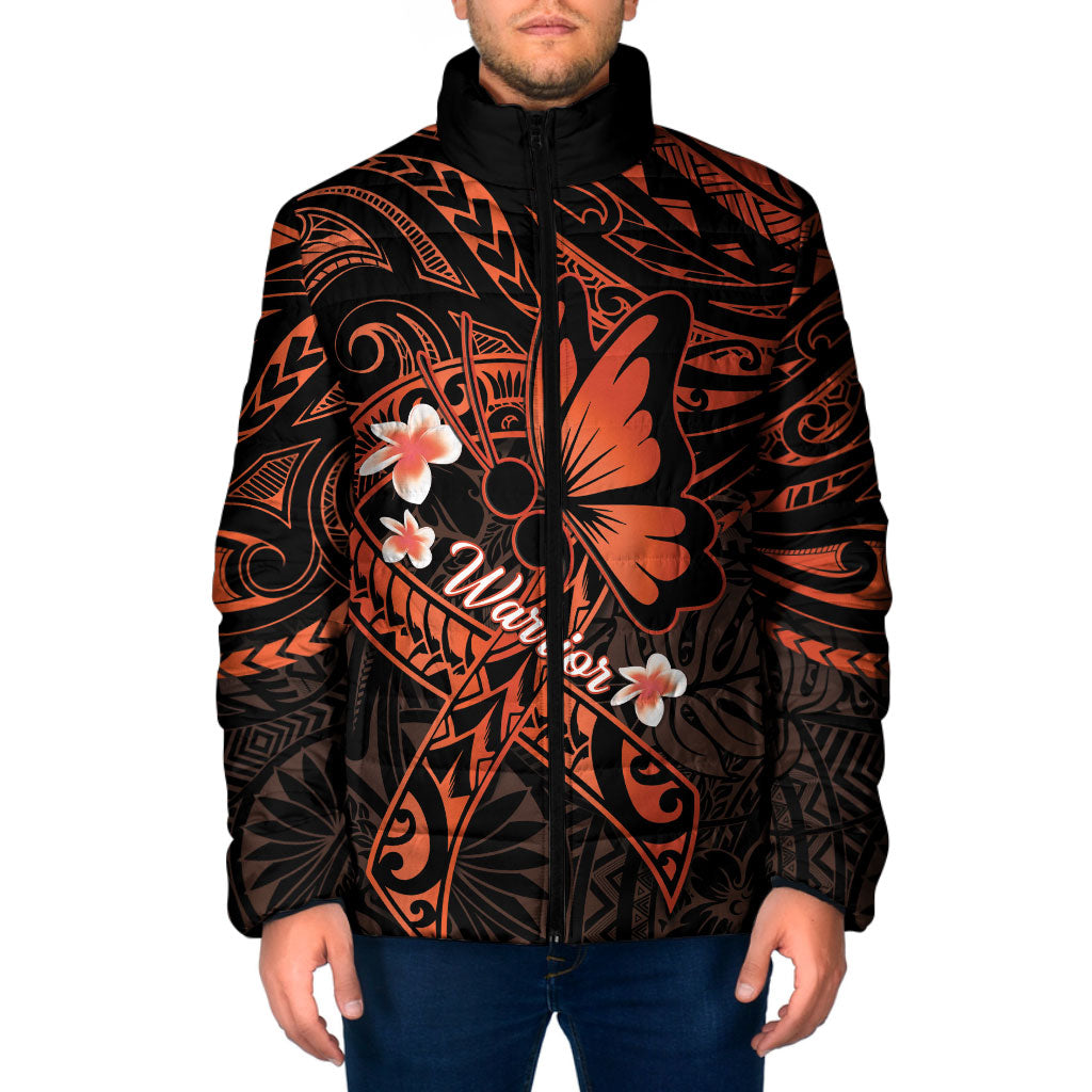 Polynesia Leukemia Warrior Padded Jacket Butterfly Polynesian Orange Ribbon