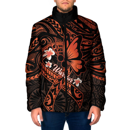 Polynesia Leukemia Warrior Padded Jacket Butterfly Polynesian Orange Ribbon