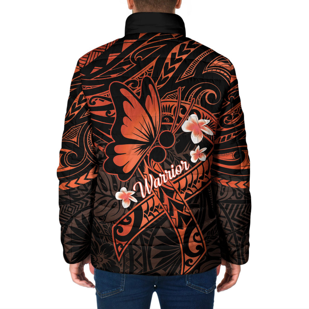 Polynesia Leukemia Warrior Padded Jacket Butterfly Polynesian Orange Ribbon