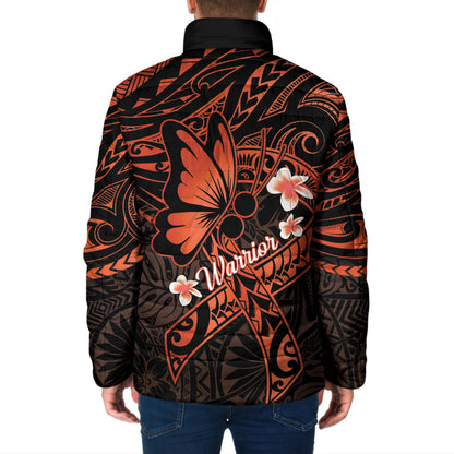 Polynesia Leukemia Warrior Padded Jacket Butterfly Polynesian Orange Ribbon