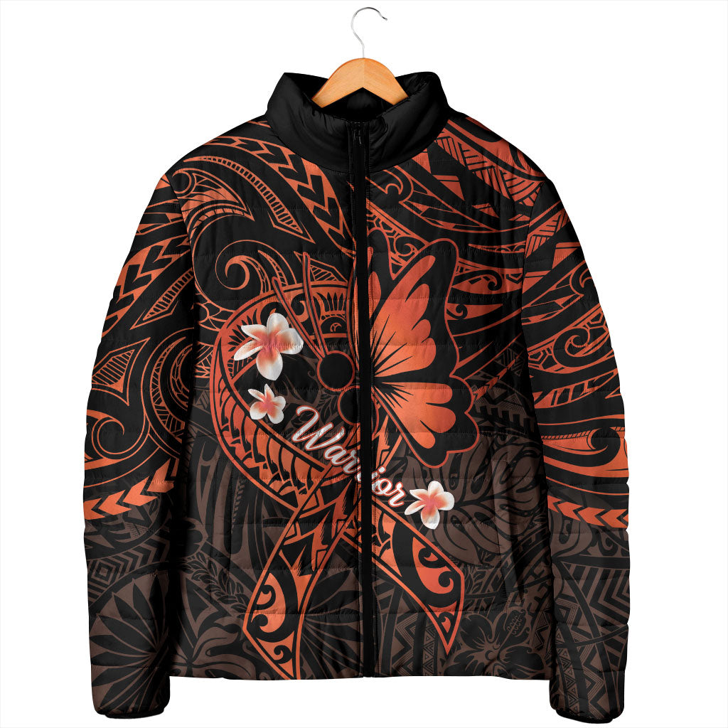 Polynesia Leukemia Warrior Padded Jacket Butterfly Polynesian Orange Ribbon