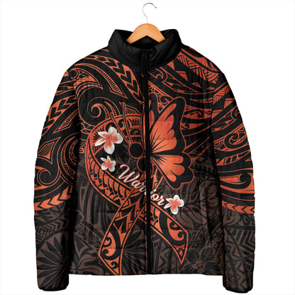 Polynesia Leukemia Warrior Padded Jacket Butterfly Polynesian Orange Ribbon