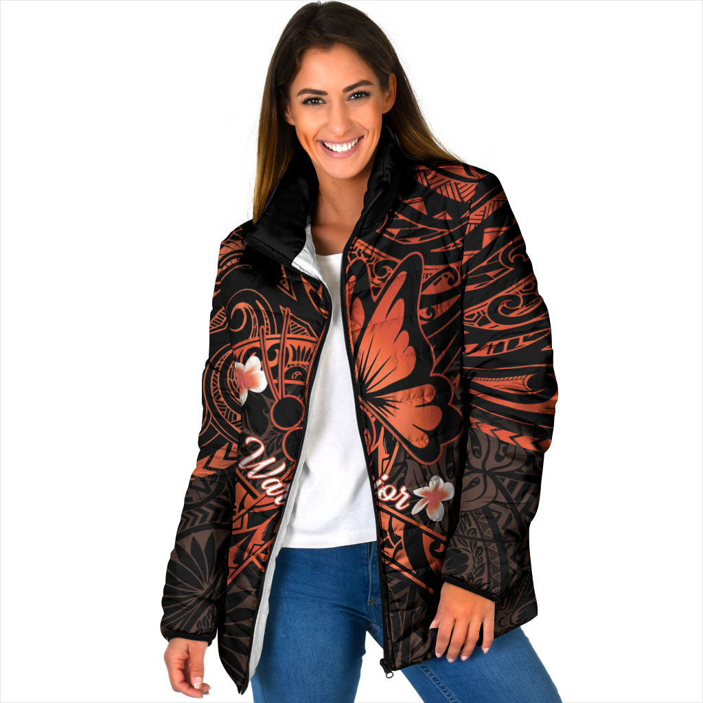 Polynesia Leukemia Warrior Padded Jacket Butterfly Polynesian Orange Ribbon