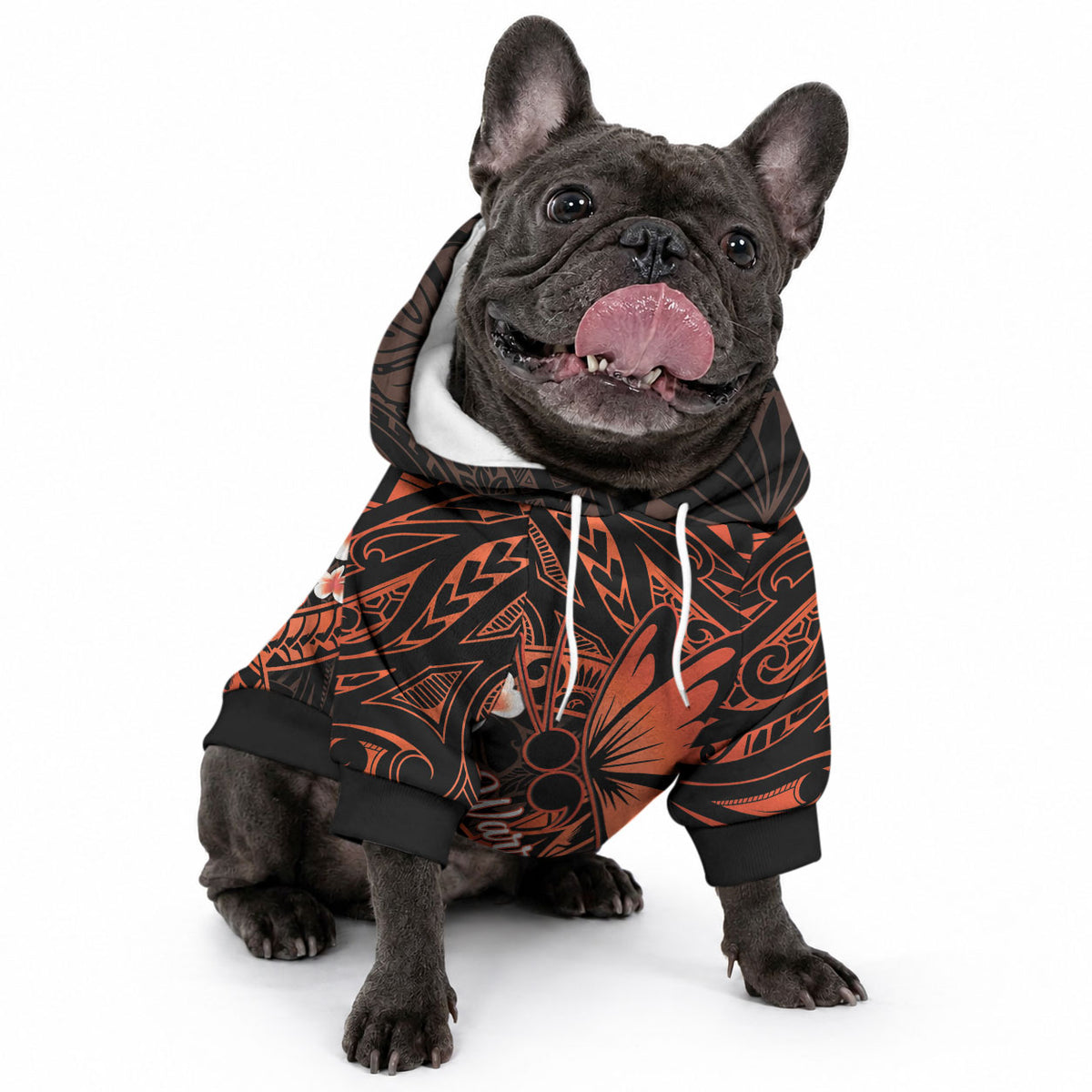 Polynesia Leukemia Warrior Pet Hoodie Butterfly Polynesian Orange Ribbon