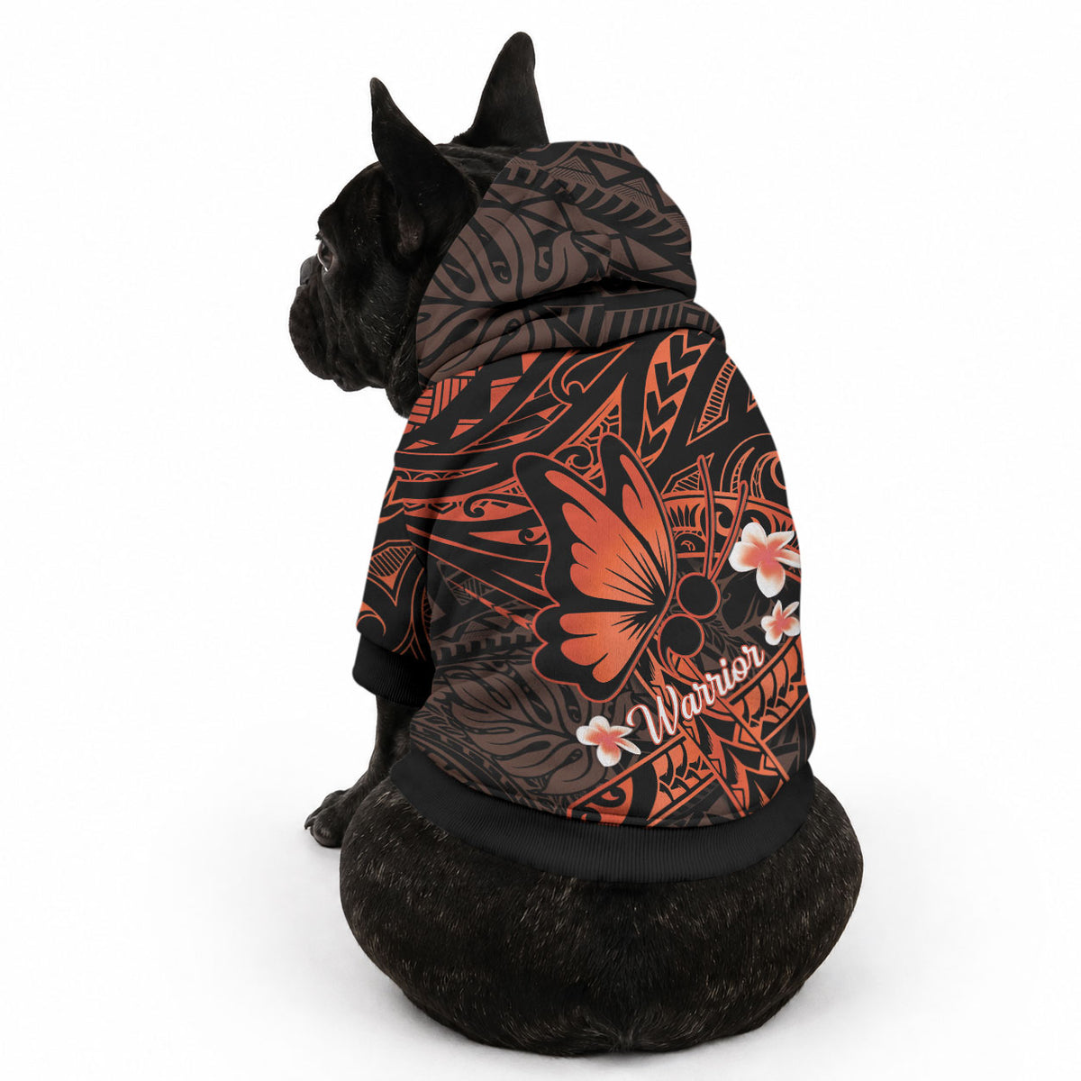 Polynesia Leukemia Warrior Pet Hoodie Butterfly Polynesian Orange Ribbon