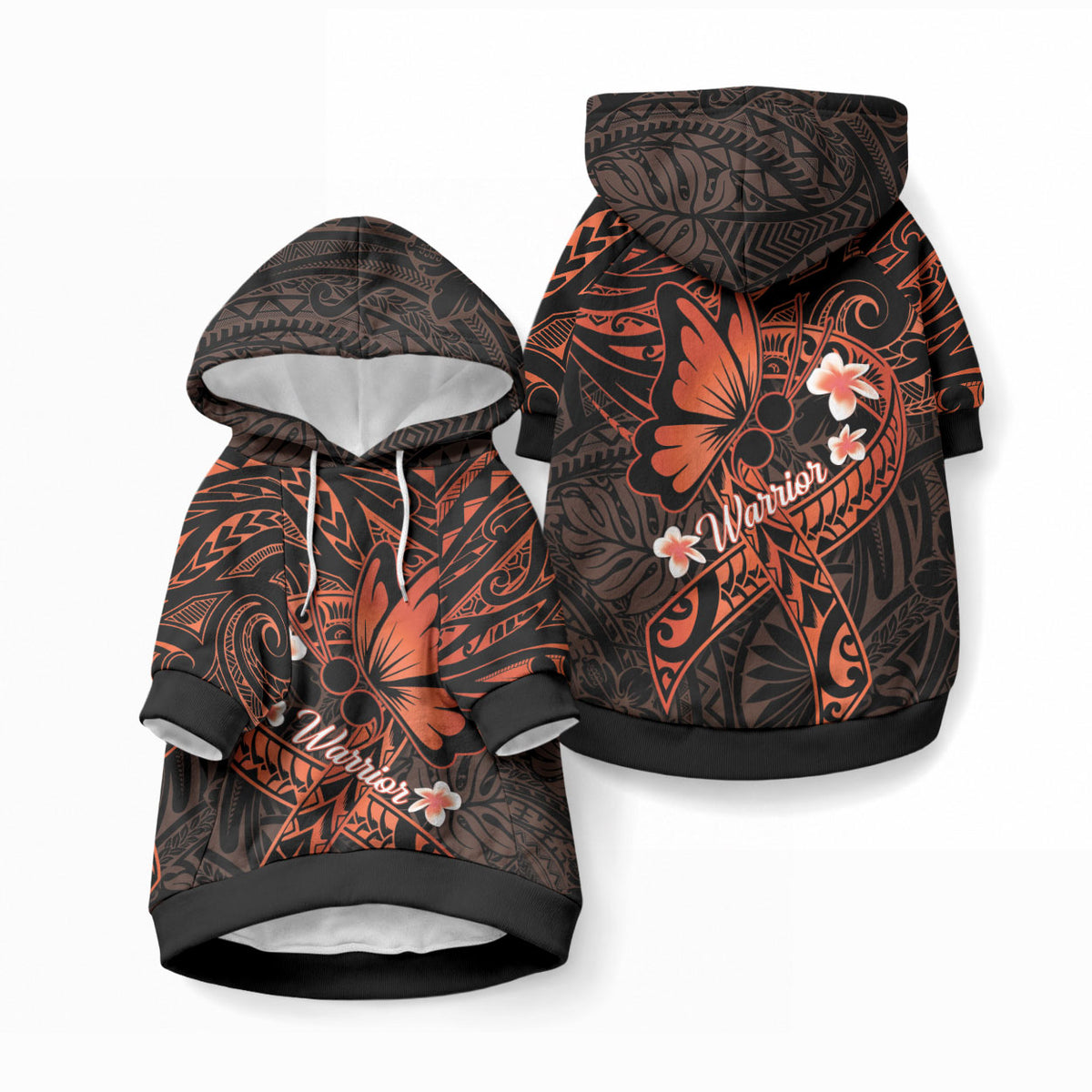 Polynesia Leukemia Warrior Pet Hoodie Butterfly Polynesian Orange Ribbon