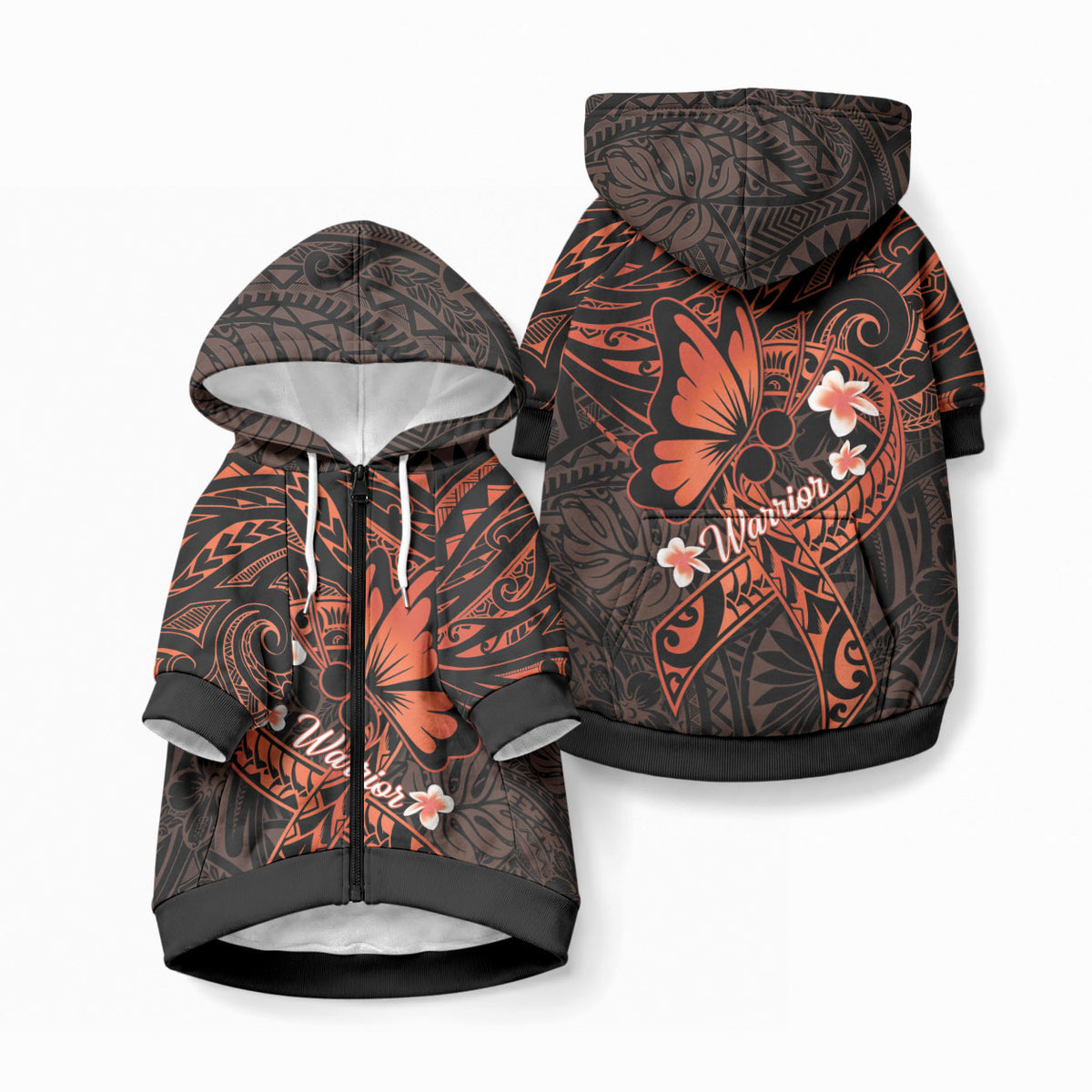 Polynesia Leukemia Warrior Pet Hoodie Butterfly Polynesian Orange Ribbon