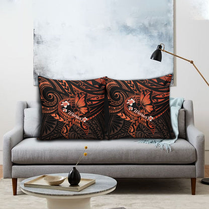 Polynesia Leukemia Warrior Pillow Cover Butterfly Polynesian Orange Ribbon