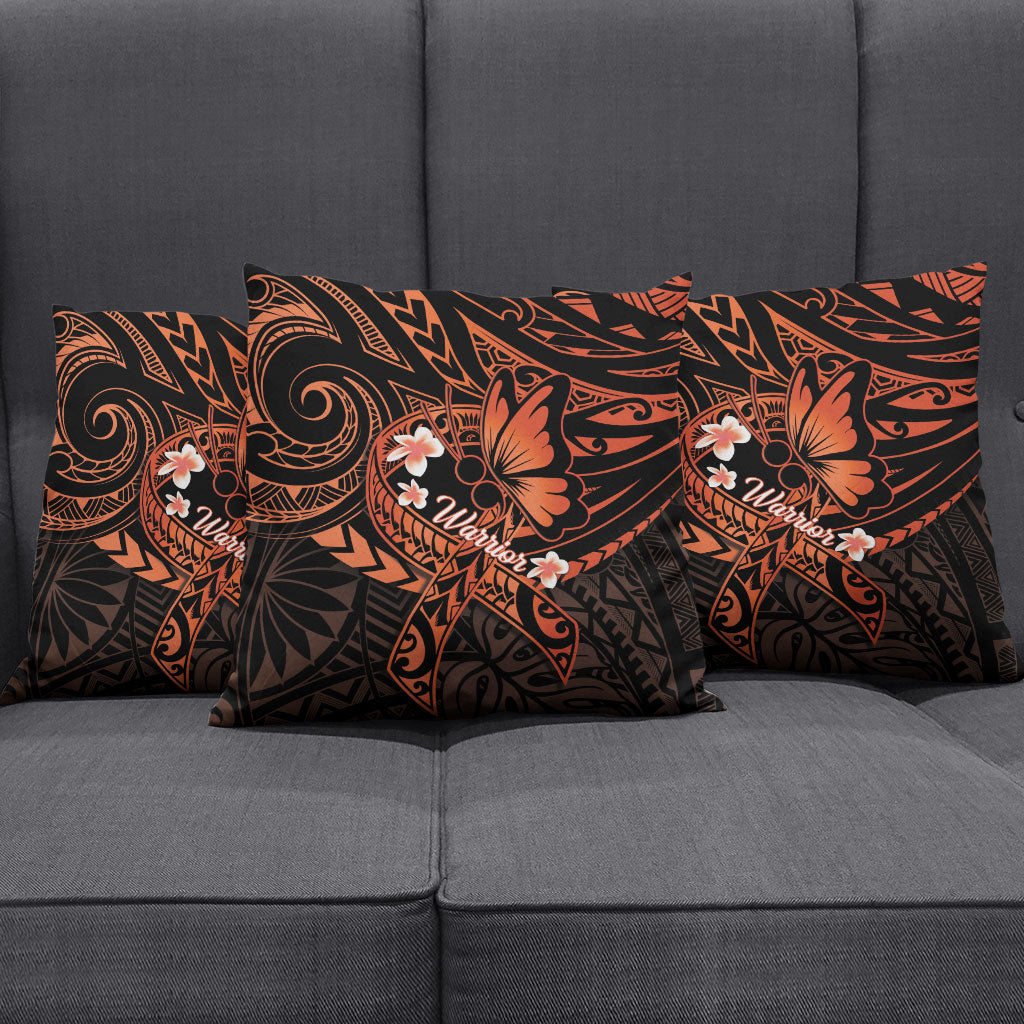 Polynesia Leukemia Warrior Pillow Cover Butterfly Polynesian Orange Ribbon