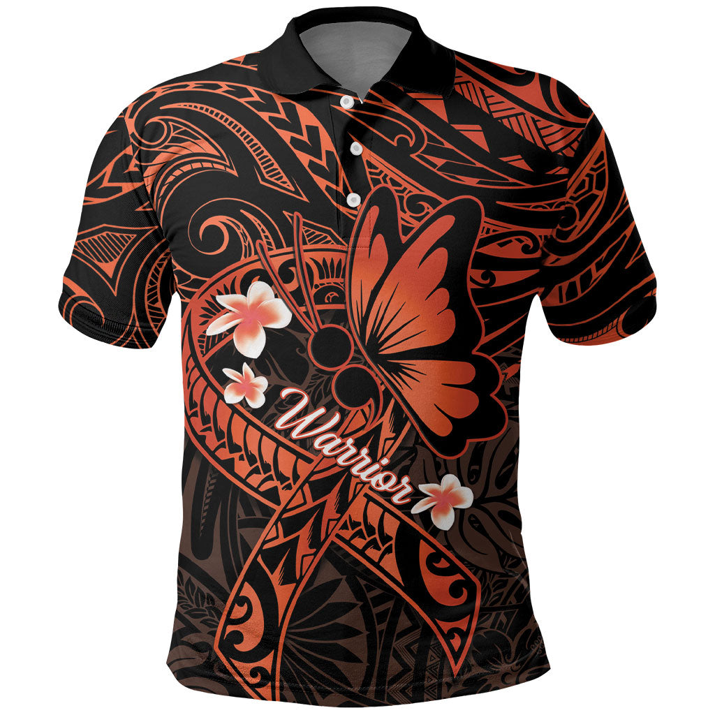 Polynesia Leukemia Warrior Polo Shirt Butterfly Polynesian Orange Ribbon