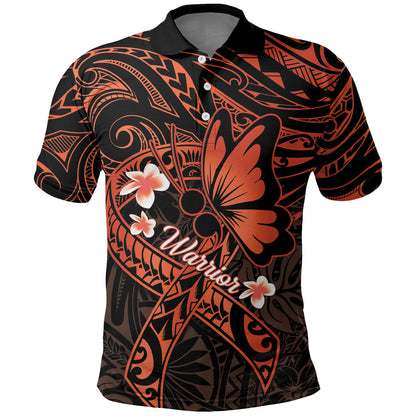 Polynesia Leukemia Warrior Polo Shirt Butterfly Polynesian Orange Ribbon