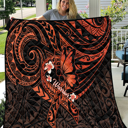 Polynesia Leukemia Warrior Quilt Butterfly Polynesian Orange Ribbon