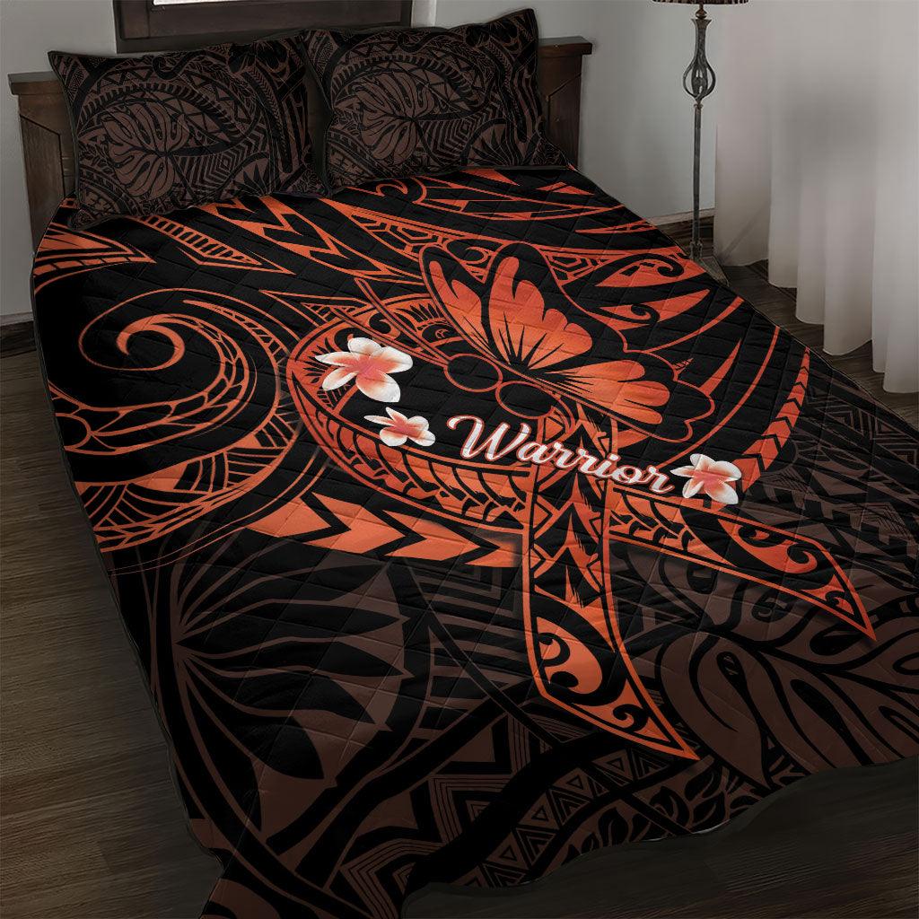 Polynesia Leukemia Warrior Quilt Bed Set Butterfly Polynesian Orange Ribbon