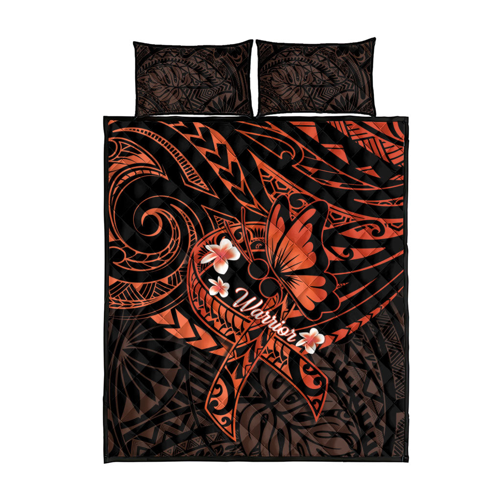 Polynesia Leukemia Warrior Quilt Bed Set Butterfly Polynesian Orange Ribbon
