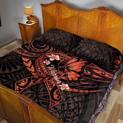 Polynesia Leukemia Warrior Quilt Bed Set Butterfly Polynesian Orange Ribbon