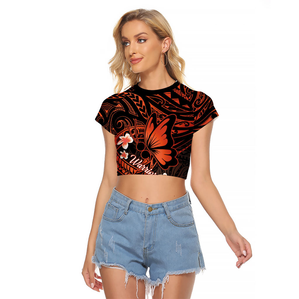 Polynesia Leukemia Warrior Raglan Cropped T Shirt Butterfly Polynesian Orange Ribbon