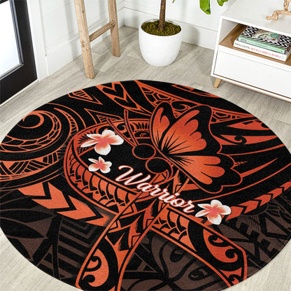 Polynesia Leukemia Warrior Round Carpet Butterfly Polynesian Orange Ribbon