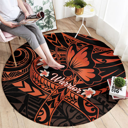 Polynesia Leukemia Warrior Round Carpet Butterfly Polynesian Orange Ribbon